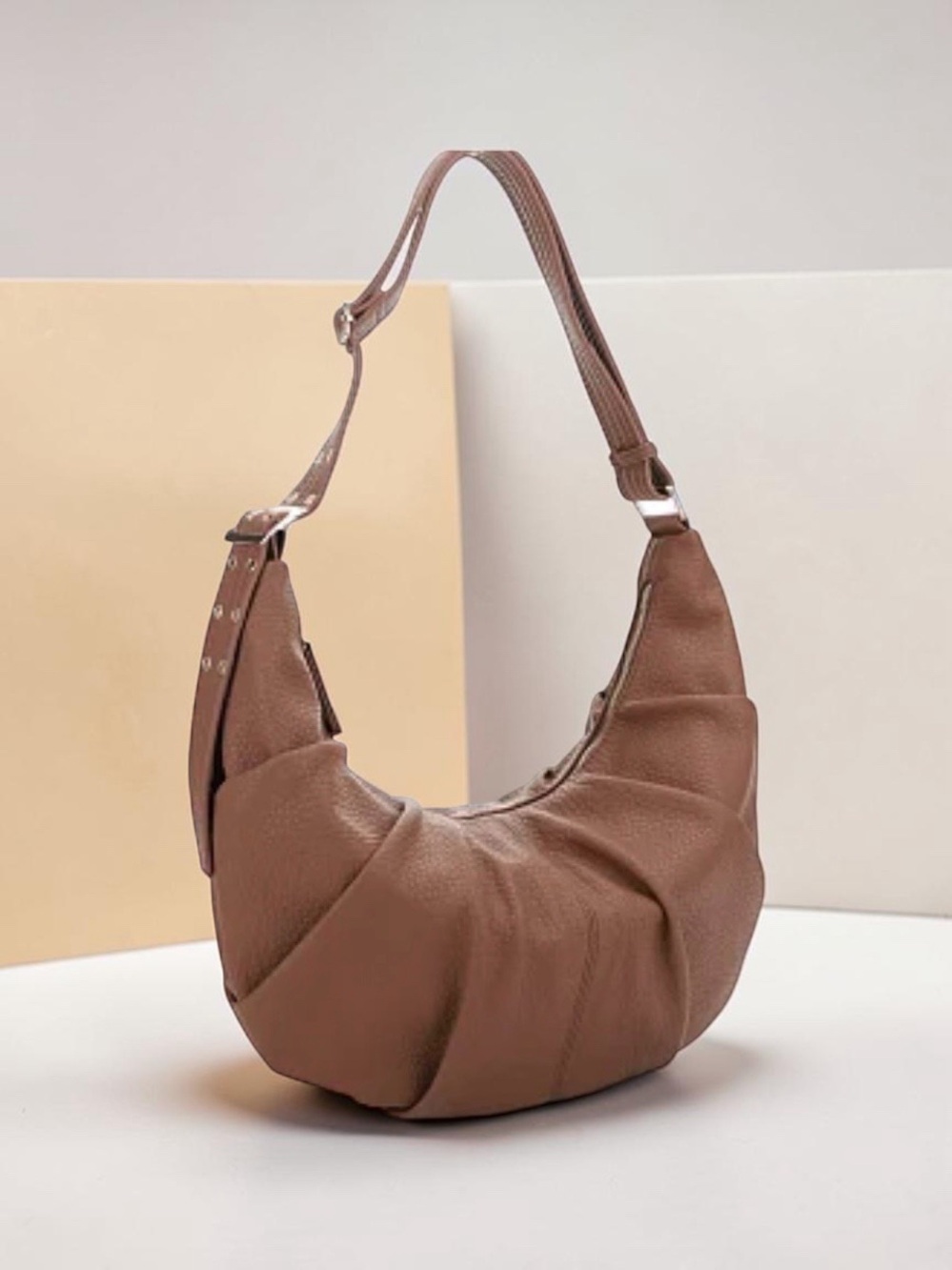 Soft Brown Textured Shoulder Oversized Hobo Bag Purse